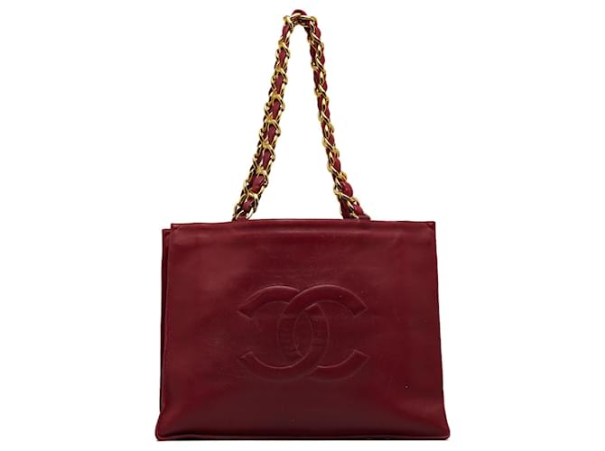 Chanel Red CC Lambskin Tote Bag Leather  ref.1152106