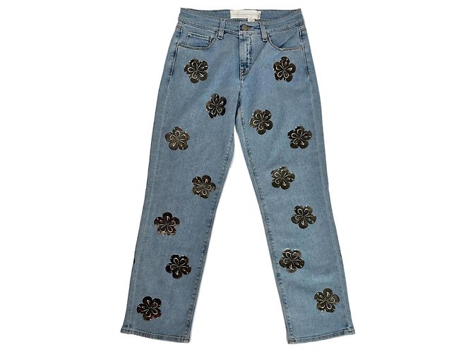 Jeans Victoria Beckham com Flores Azul e Preto