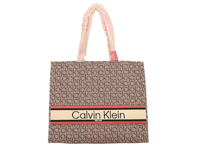 Bolso tote de lona con monograma gris coral de Calvin Klein Bolso de hombro Shopper, NUEVO Multicolor Algodón  ref.1152228