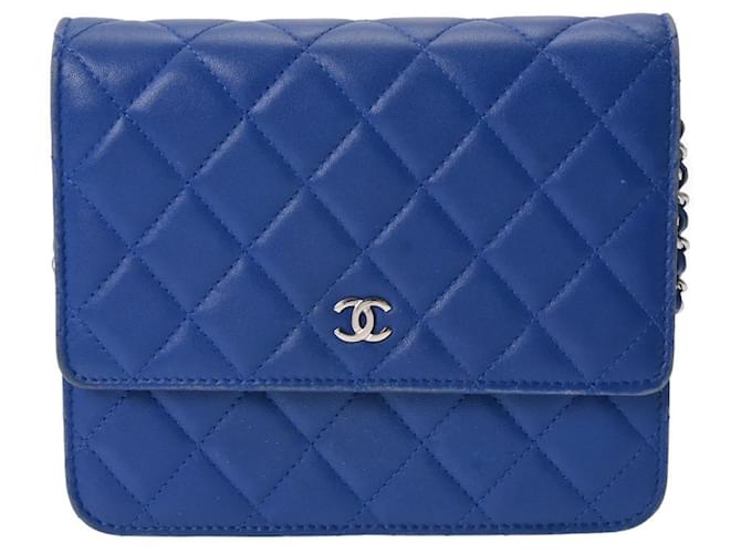 Chanel Matelassé Azul Couro  ref.1152313