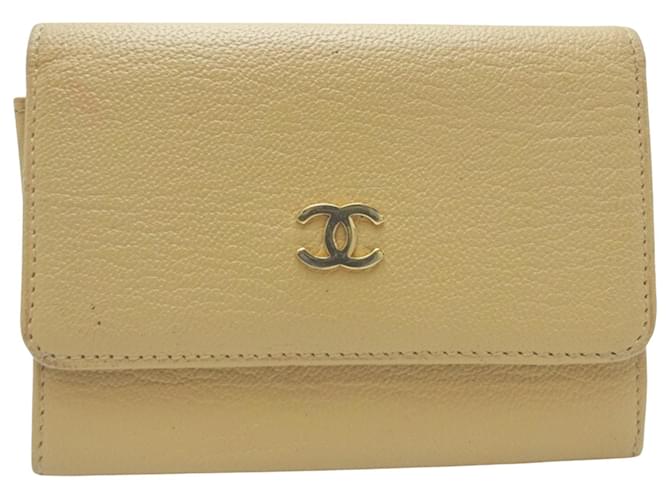Classique Chanel porte carte Cuir Beige  ref.1152410