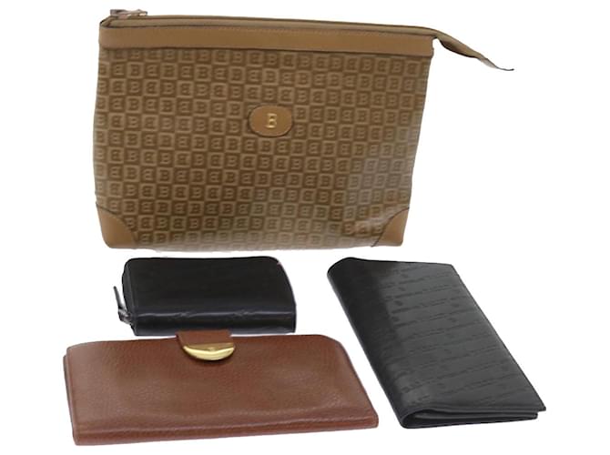 BALLY Wallet Clutch Bag Leather 4Set Beige Brown black Auth ac2244  ref.1152504