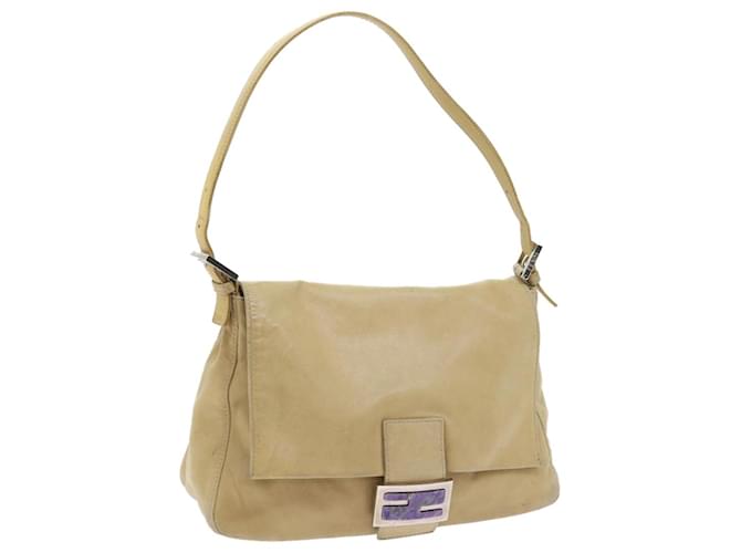 FENDI Mamma Baguette Shoulder Bag Leather Beige 2348 26325 009 Auth ep2384  ref.1152538