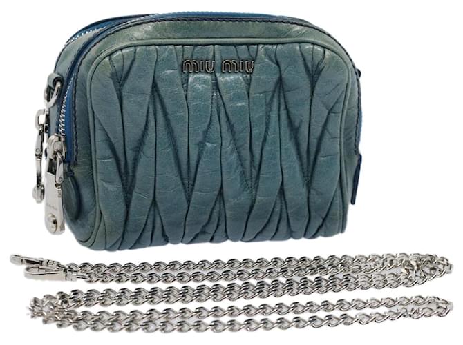 Miu Miu Materasse Chain Shoulder Bag Leather Blue Auth yk9498  ref.1152590