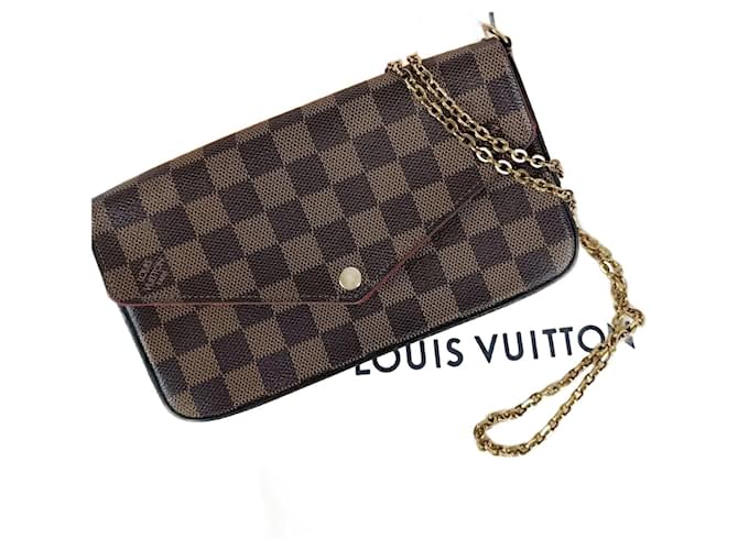 Louis Vuitton Louis Vuitton Félicie Damier Ebene Clutch-Tasche mit Kette Braun  ref.1153024