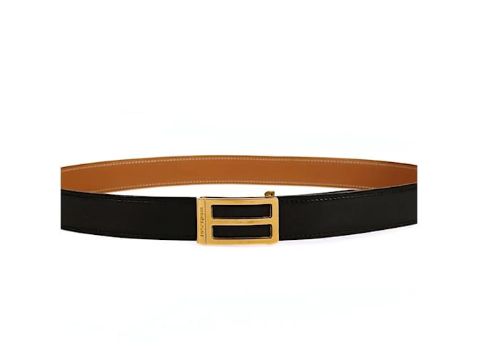 Hermès Hermès vintage two-tone leather belt from 1984 Black  ref.1153030