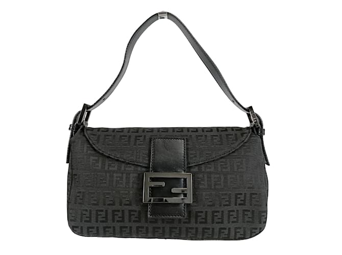 Fendi Fendi Baguette Zucchino handbag in black canvas Cloth  ref.1153537