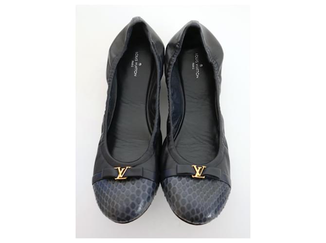 Louis Vuitton Flirty ballet flats navy leather with snake toe Navy blue Exotic leather  ref.1153815