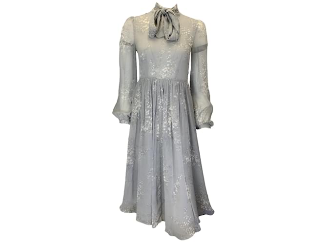 Autre Marque CO. Grey Floral Printed Tie-Neck Long Sleeved Chiffon Dress Synthetic  ref.1153845