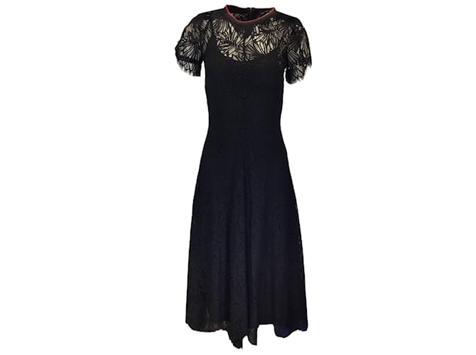 Autre Marque Proenza Schouler Black Short Sleeved Printed Lace Dress Synthetic  ref.1153846