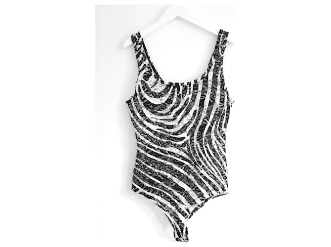 Versace Zebra Print Lace Body Black White  ref.1153881