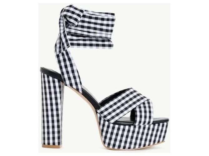 Twin Set TWINSET high sandals with white-black Vichy checks Cloth  ref.1153911