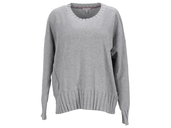 Tommy Hilfiger Pull en maille côtelée à col rond pour femme Coton Gris  ref.1153936