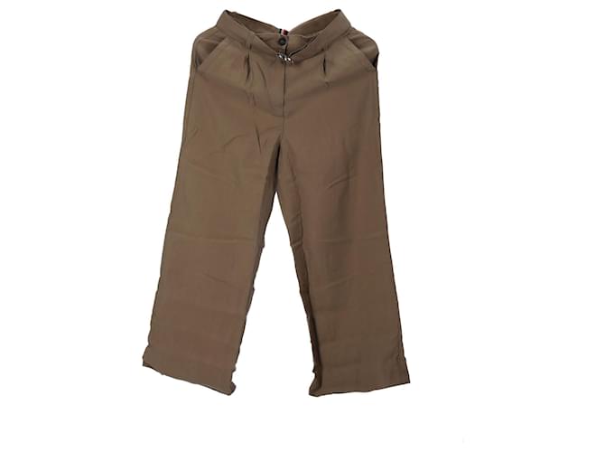 Tommy Hilfiger Pantalones de tiro medio con pernera ancha y cinturón para mujer Verde Caqui Poliéster  ref.1153937