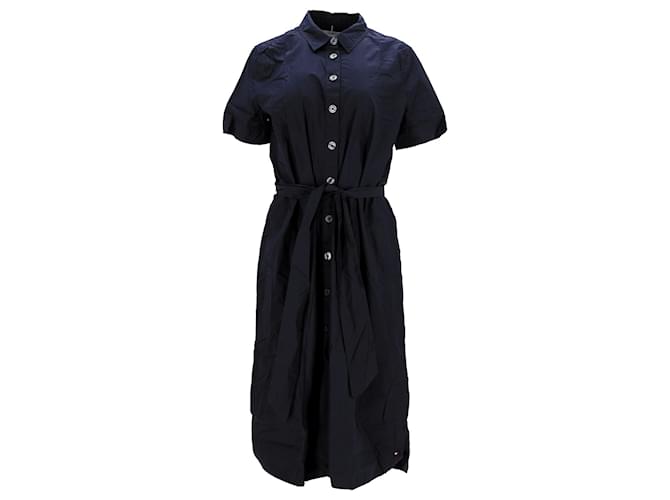 Tommy Hilfiger Womens Self Tie Shirt Dress Navy blue Cotton  ref.1153942