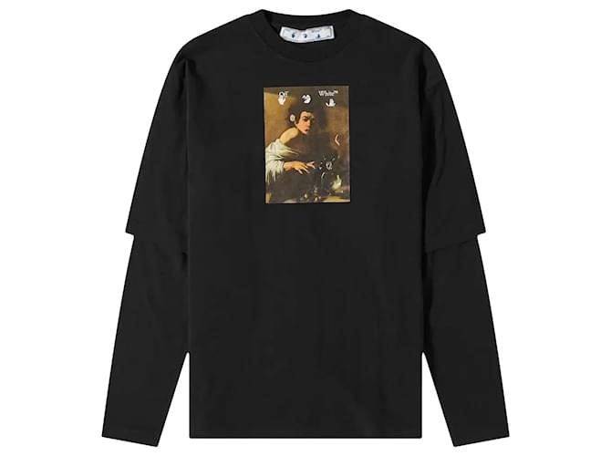 Autre Marque Caravaggio estampa manga em camadas preta Multicor Algodão  ref.1153945