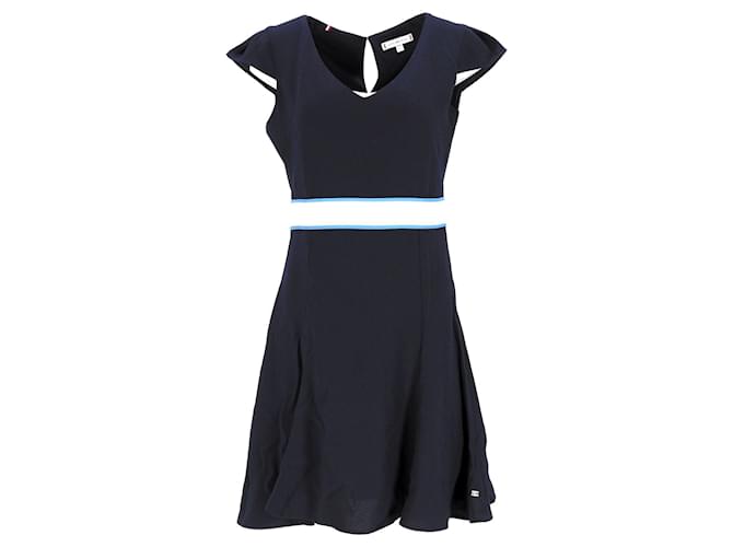 Tommy Hilfiger Womens Short Sleeve Skater Dress in Navy Blue Polyester  ref.1153992