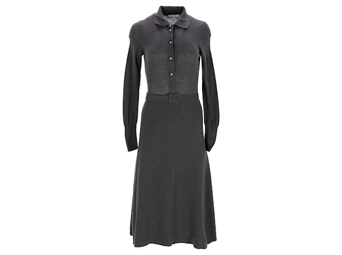 Vestido midi feminino Tommy Hilfiger Zendaya de manga comprida em algodão cinza  ref.1154001