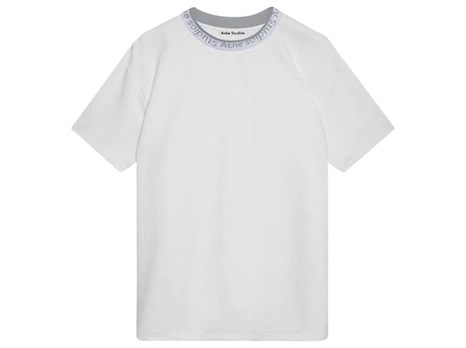 Acne T-Shirt Logo Neck White Viscose Cellulose fibre  ref.1154081