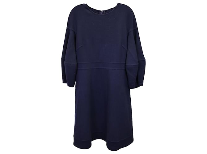 Oscar De La Renta Long Sleeve Dress in Navy Blue Wool  ref.1154110