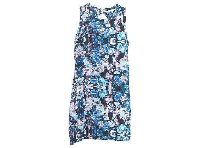 Maje Floral Minivestido sem mangas em algodão azul