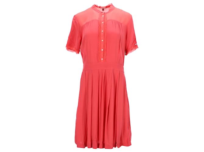 Tommy Hilfiger Womens Pintucked Shirt Dress in Maroon Viscose Brown Red Cellulose fibre  ref.1154155