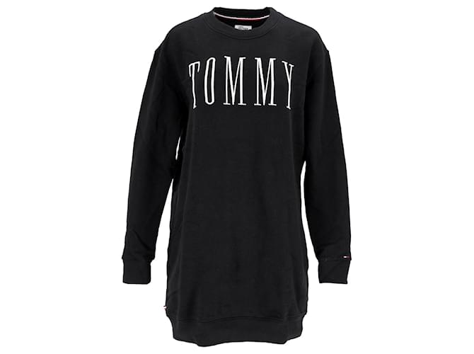 Tommy Hilfiger Womens Cotton Blend Fleece Dress in Black Cotton  ref.1154156