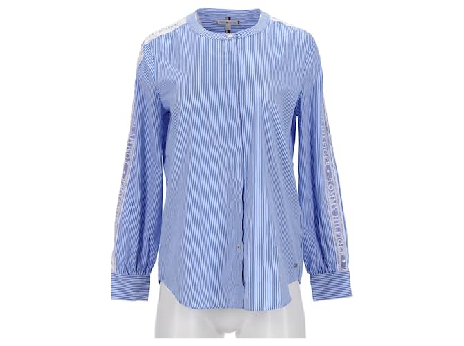 Tommy Hilfiger Womens Contrast Trim Relaxed Fit Shirt Blue Cotton  ref.1154167