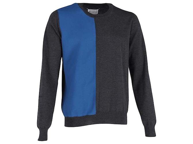 Maison Martin Margiela Maison Margiela Colorblock Crewneck Sweater in Gray and Blue Cotton Grey  ref.1154179