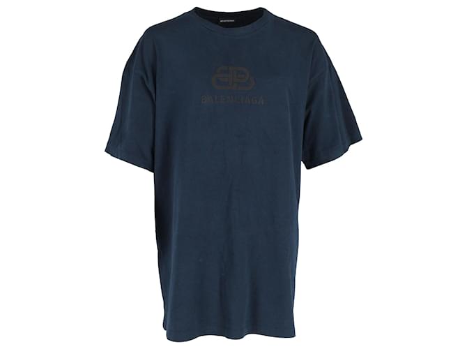 Balenciaga BB Logo Print T-shirt in Navy Blue Cotton  ref.1154219
