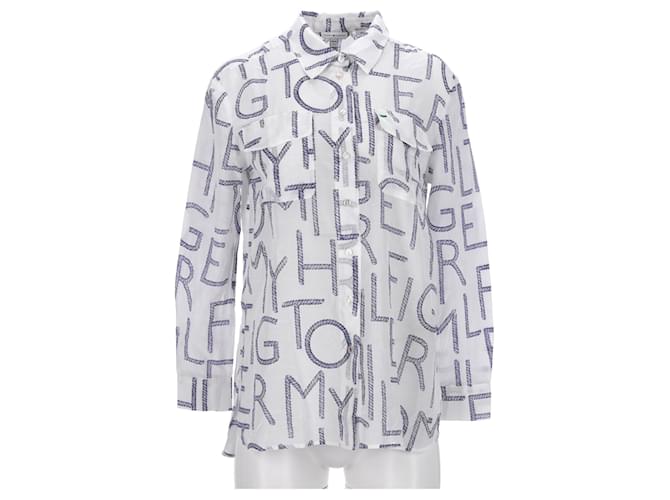 Tommy Hilfiger Womens All Over Rope Print Girlfriend Fit Shirt White Silk  ref.1154228