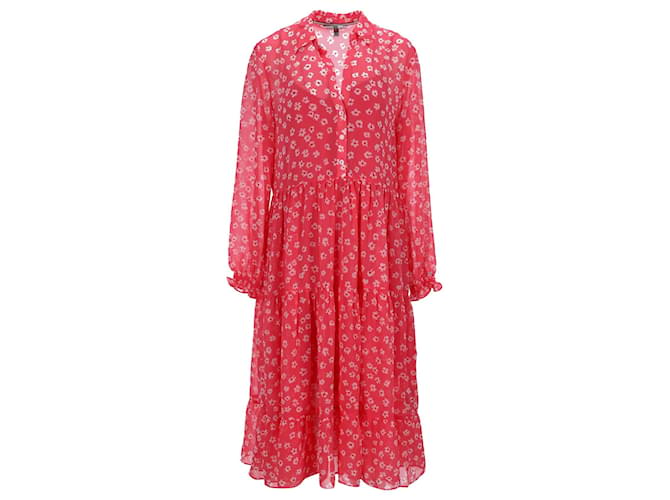 Tommy Hilfiger Womens Floral Print Ruffle Midi Shirt Dress in pink Polyester  ref.1154234