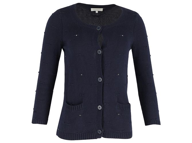 Sandro Paris Nieten-Cardigan aus marineblauer Baumwolle