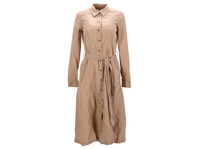 Tommy Hilfiger Damen-Hemdkleid aus reiner Baumwolle mit Gürtel aus hellbrauner Baumwolle Beige  ref.1154261
