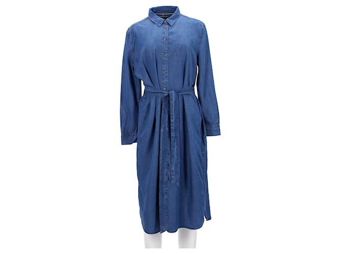 Tommy Hilfiger Vestido camisero midi vaquero para mujer en algodón azul  ref.1154262