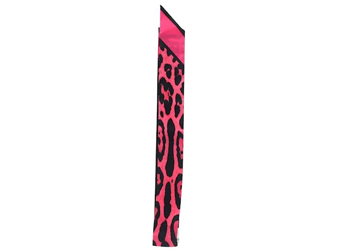 Dolce & Gabbana Écharpe Twilly à imprimé léopard en soie rose  ref.1154277