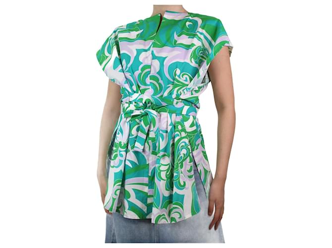 Emilio Pucci Green sleeveless printed top - size UK 8 Cotton  ref.1154407
