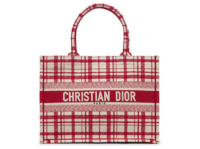 Tote tipo libro Dior rojo mediano Check'n'Dior Roja Lienzo Paño  ref.1154530