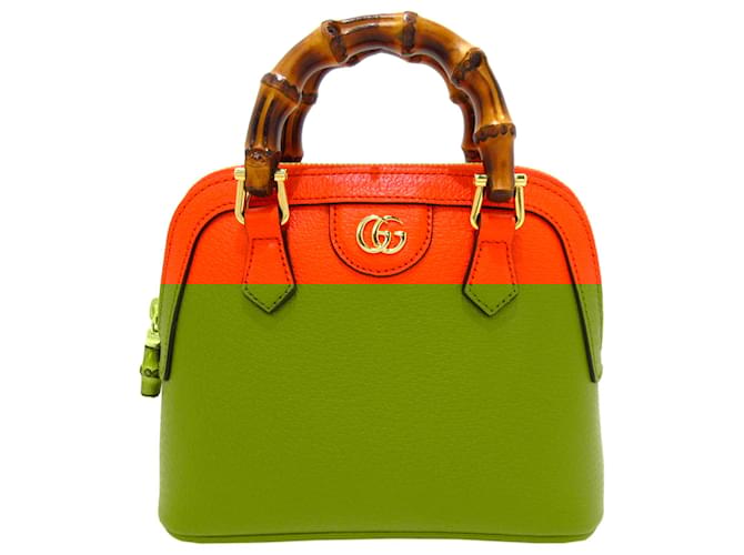 Bamboo handle drape bag／orange camel Gucci Orange Mini Bamboo Diana Satchel Leather Pony-style