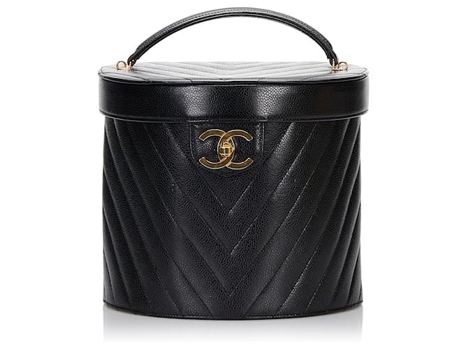 Chanel Black Caviar Chevron Vanity Case Leather  ref.1154542