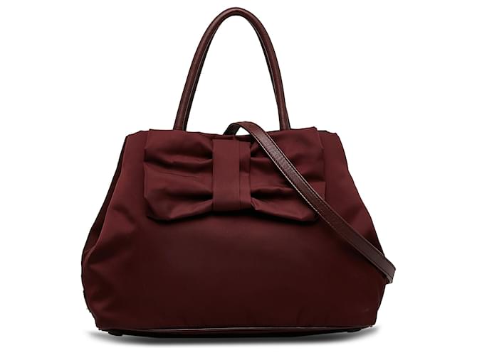 Bolso satchel Tessuto con lazo Fiocco rojo de Prada Roja Cuero Becerro Nylon Paño  ref.1154550