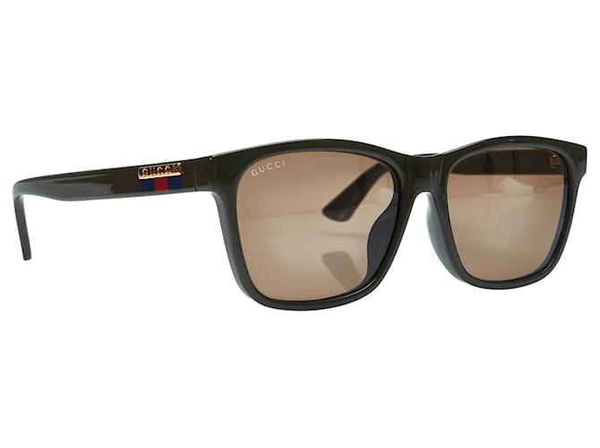 Gucci Brown Web Accent Square Tinted Sunglasses Plastic Resin  ref.1154567