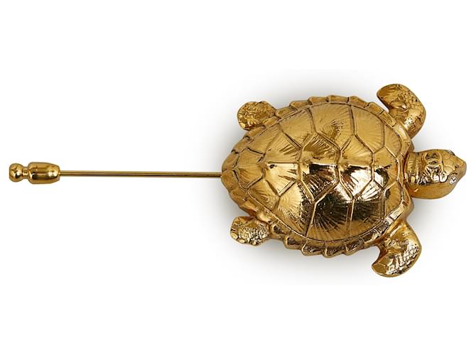 Broche Chanel Tartaruga Dourada Dourado Metal Banhado a ouro  ref.1154572