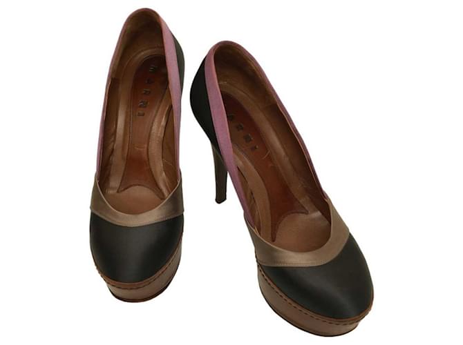 Marni Multicolor Satin Leather Platforms Wooden High Heels Pumps Shoes size 39 Multiple colors  ref.1154792