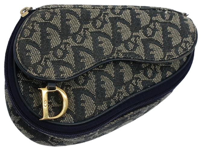 Christian Dior Trotter Canvas Saddle Pouch Navy Auth 59616 Blu navy  ref.1154884
