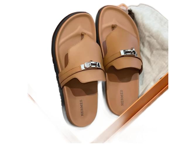 Kelly Hermès HERMES  Sandals T.eu 38 leather Camel  ref.1155075