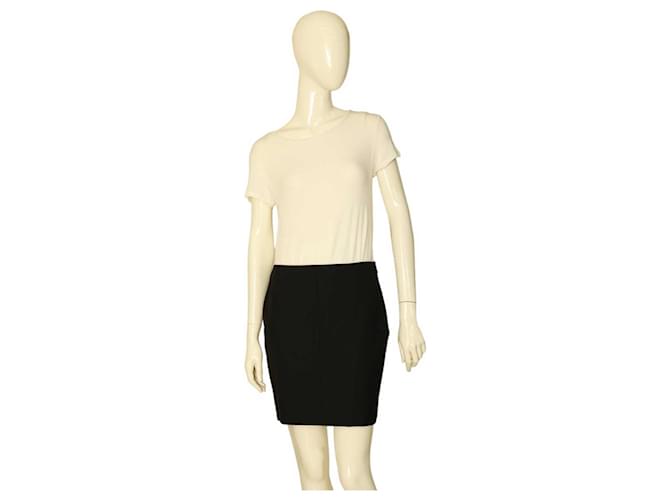 Romeo Gigli Black Pencil Virgin Wool Side Zipper Short Mini Length Skirt Size 42 Polyester  ref.1155083