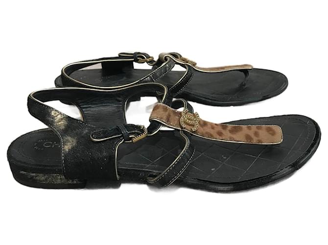 CHANEL  Sandals T.eu 37 leather Black  ref.1155090