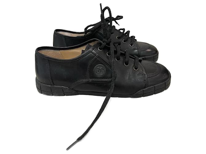 CHANEL  Trainers T.eu 37.5 leather Black  ref.1155124