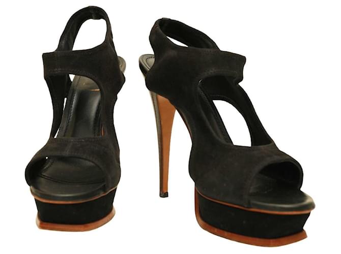 Yves Saint Laurent YSL black Suede Sandals platform Slingback Heels size 40  ref.1155275